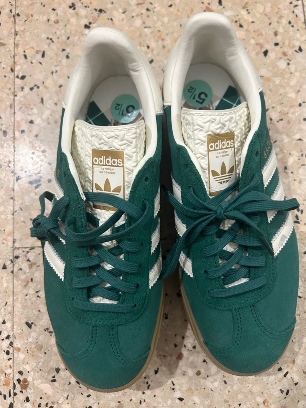 adidas Dark Green Suede Platform Sneakers with White Stripes - Picture 2 of 5